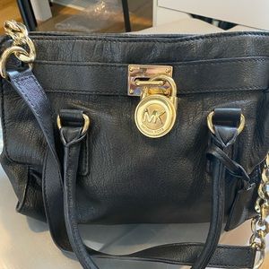 Michael Kors black & gold Hamilton lock bag